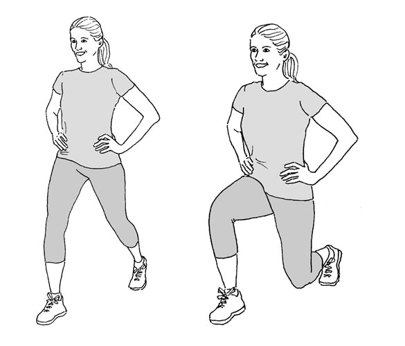 Diagram of a woman performing a lunge