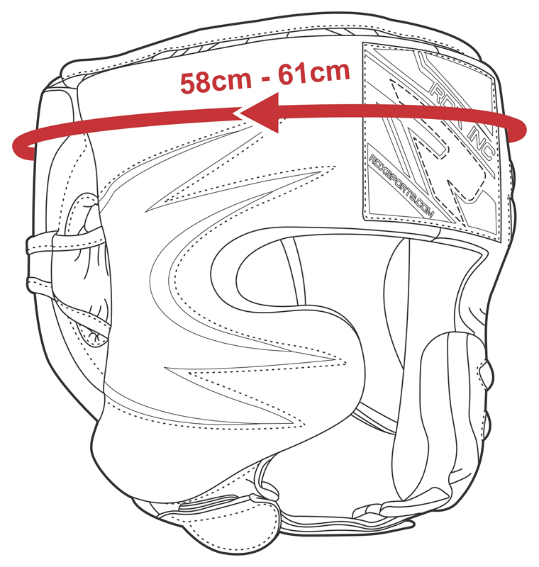outline of head guard with measurement of circumference