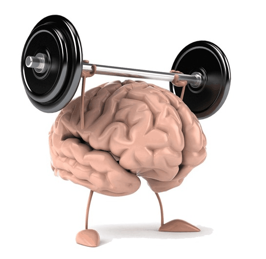 Animated image of human brain lifting a barbell