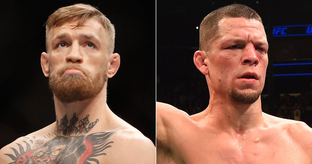 portraits of MMA fighters McGregor vs Diaz