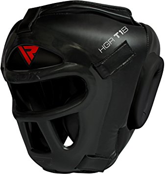 black boxing MMA head guard with red RDX logo