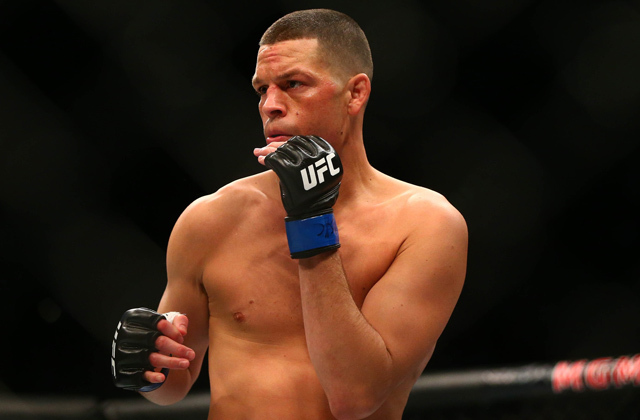 Nate Diaz in a fighting pose in the octagon